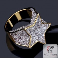 Male Gold color Geometric Star Big Ring Luxury Cubic Zirconia