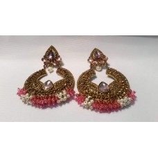 White Stone And Pearl Studded Earrings 