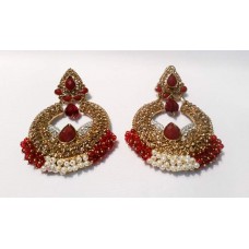 Red Stone And Pearl Studded Earrings