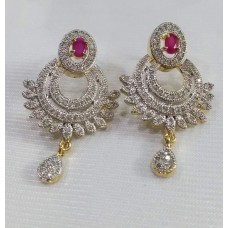 Silver Pink Color Rhinestone Jhumki Earrings 