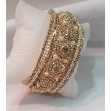 Gold-Tone Imitation Pearl and Crystal Bangle Bracelet
